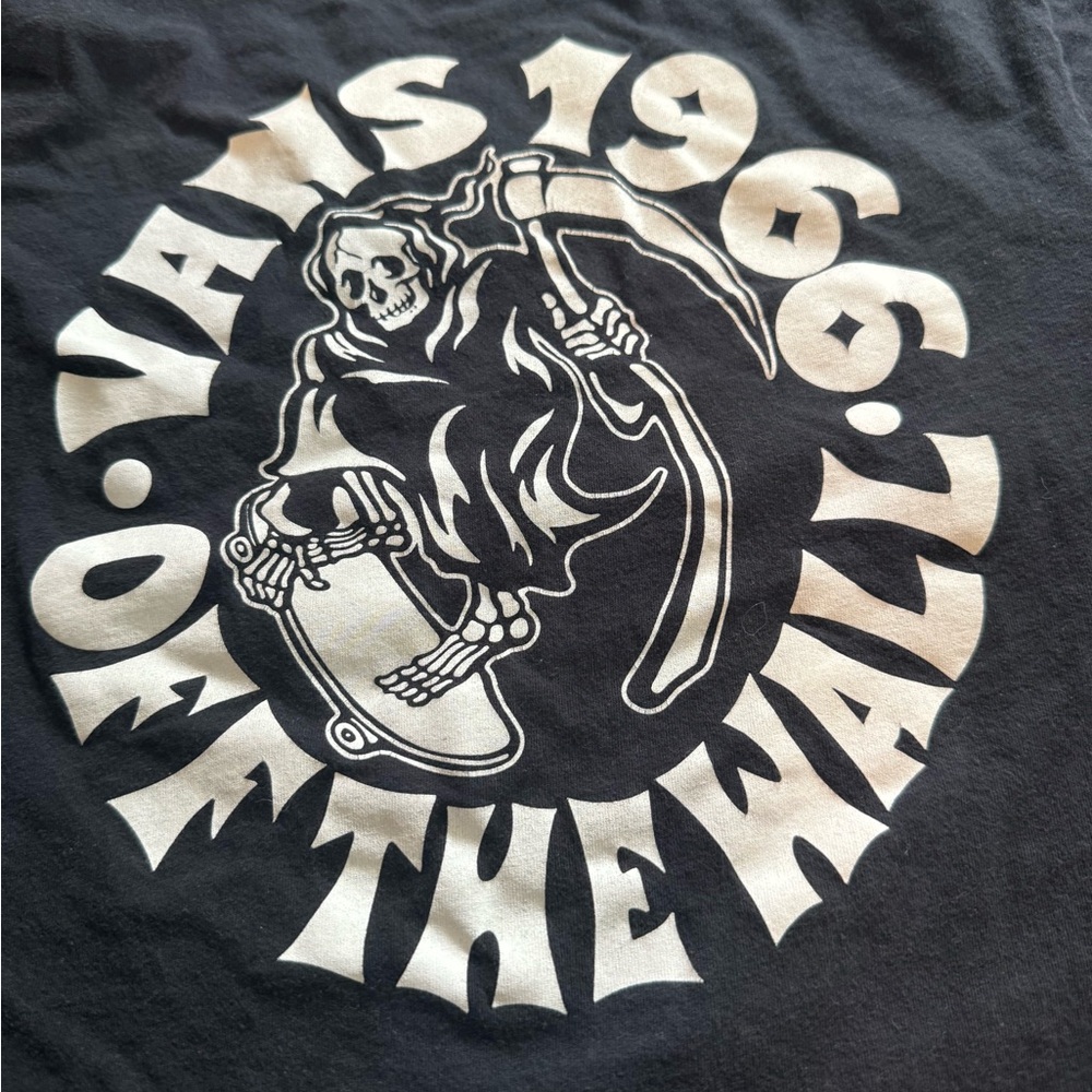 Vans Black Tee with White Grim Reaper Skate Graphic
